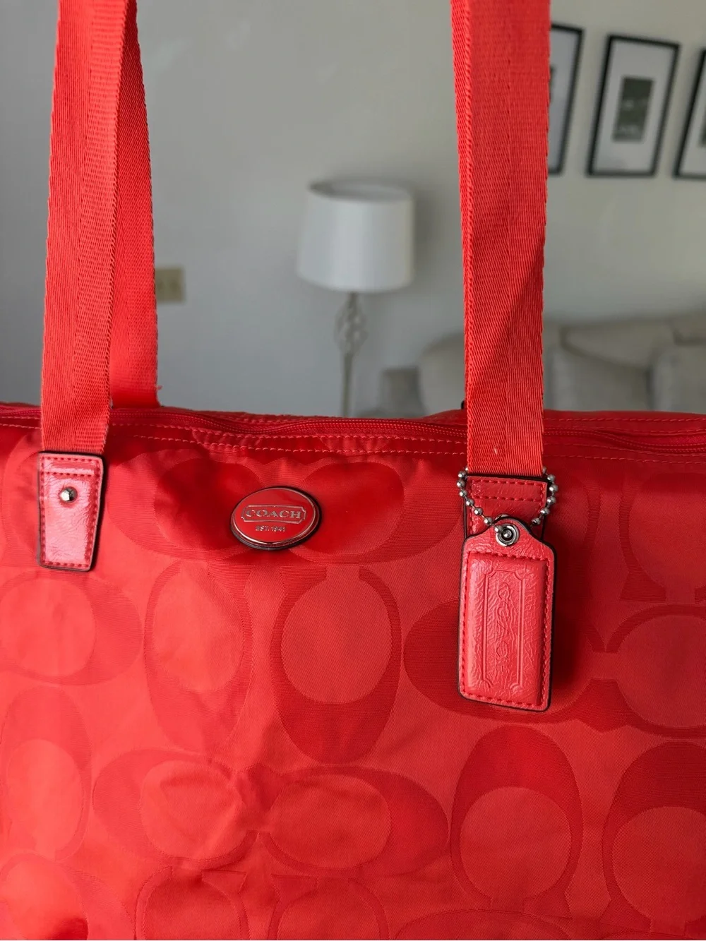Coach Weekender Red Orange Tote Bag with Zip Pouch